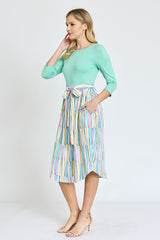 Quarter Sleeve Stripe Sash Midi Dress king-general-store-5710.myshopify.com