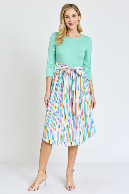 Quarter Sleeve Stripe Sash Midi Dress king-general-store-5710.myshopify.com