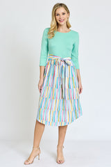 Quarter Sleeve Stripe Sash Midi Dress king-general-store-5710.myshopify.com