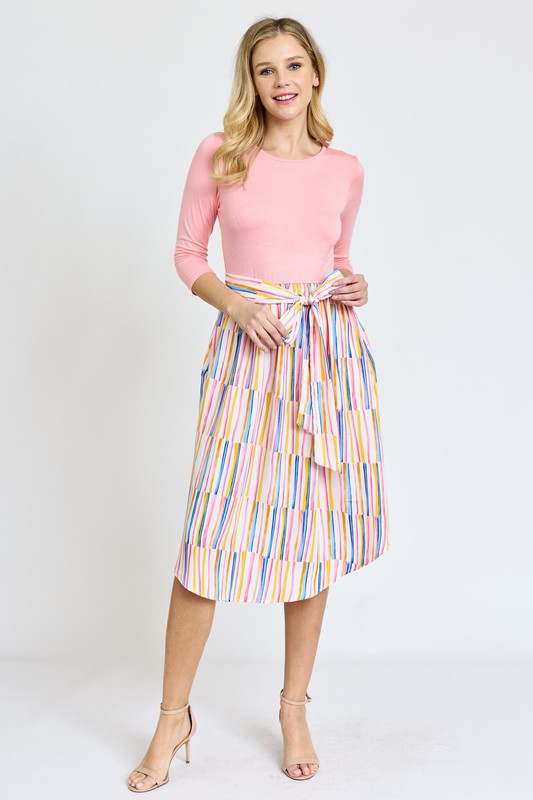 Quarter Sleeve Stripe Sash Midi Dress king-general-store-5710.myshopify.com