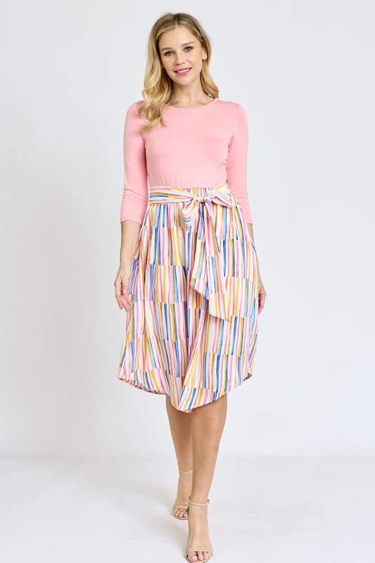 Quarter Sleeve Stripe Sash Midi Dress king-general-store-5710.myshopify.com