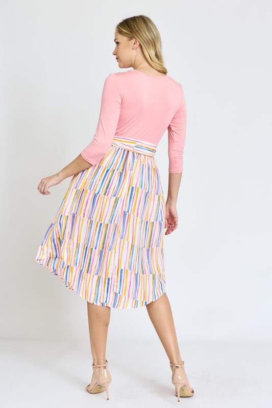 Quarter Sleeve Stripe Sash Midi Dress king-general-store-5710.myshopify.com