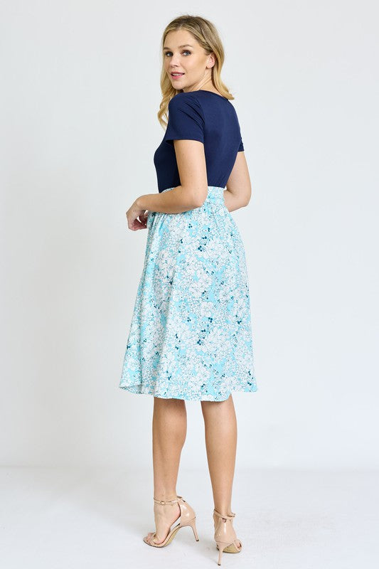 Short Sleeve Floral Sash Midi Dress