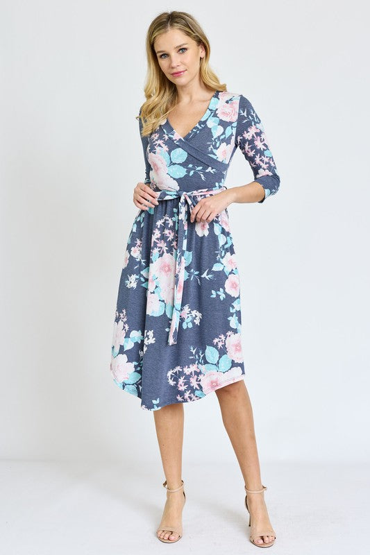 Plus Surplice Sash Midi Dress