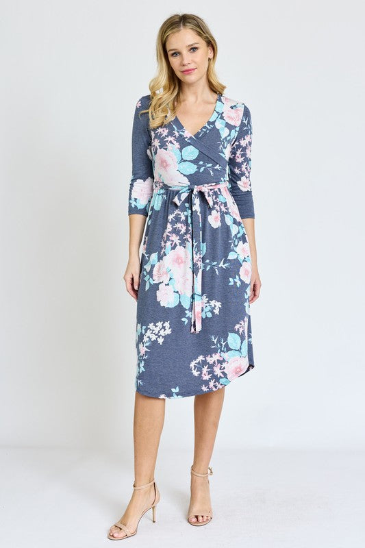 Plus Surplice Sash Midi Dress