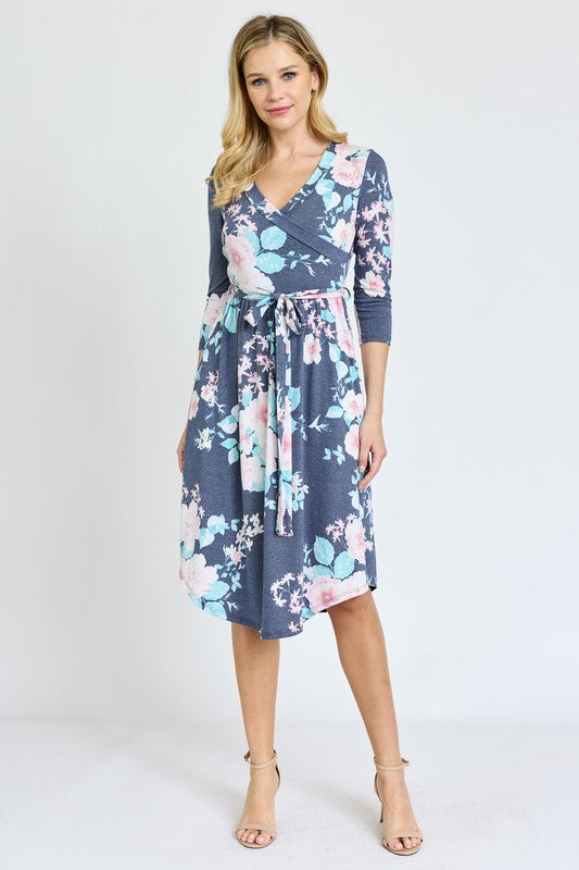 Plus Surplice Sash Midi Dress