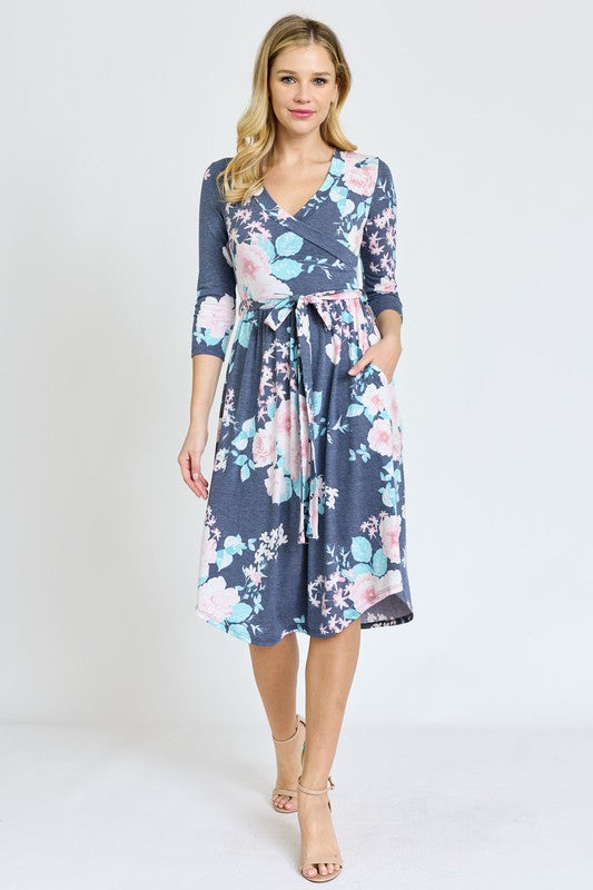 Plus Surplice Sash Midi Dress