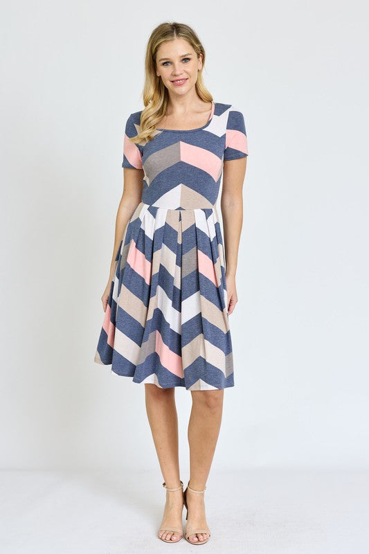 Chevron Pleated Midi Dress