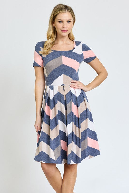 Chevron Pleated Midi Dress