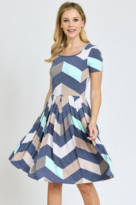 Chevron Pleated Midi Dress