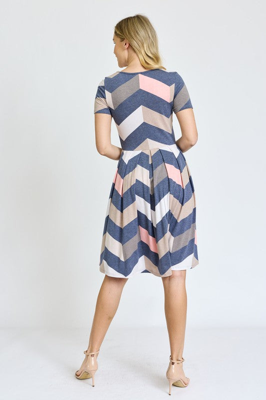 Plus Chevron Pleated Midi Dress