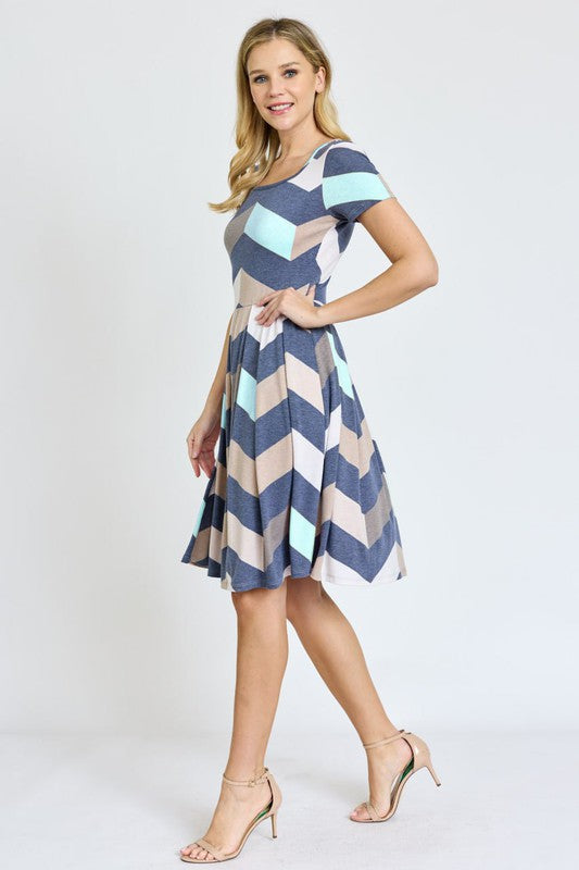 Chevron Pleated Midi Dress