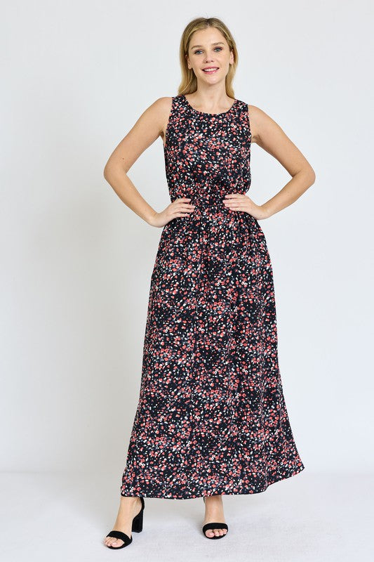 Polka Dot Blouson Maxi Dress