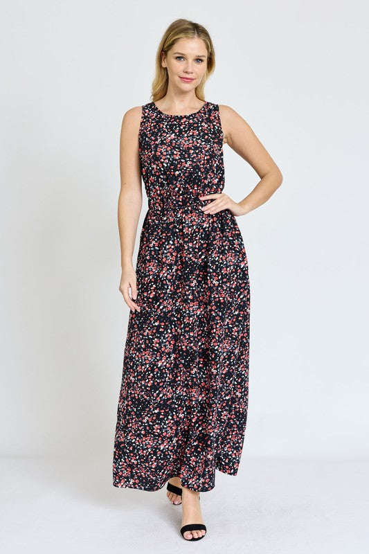 Polka Dot Blouson Maxi Dress