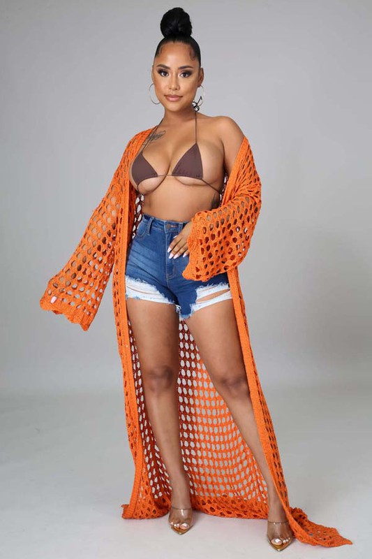 Orange Crochet Cover-Up Kimono king-general-store-5710.myshopify.com