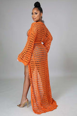 Orange Crochet Cover-Up Kimono king-general-store-5710.myshopify.com