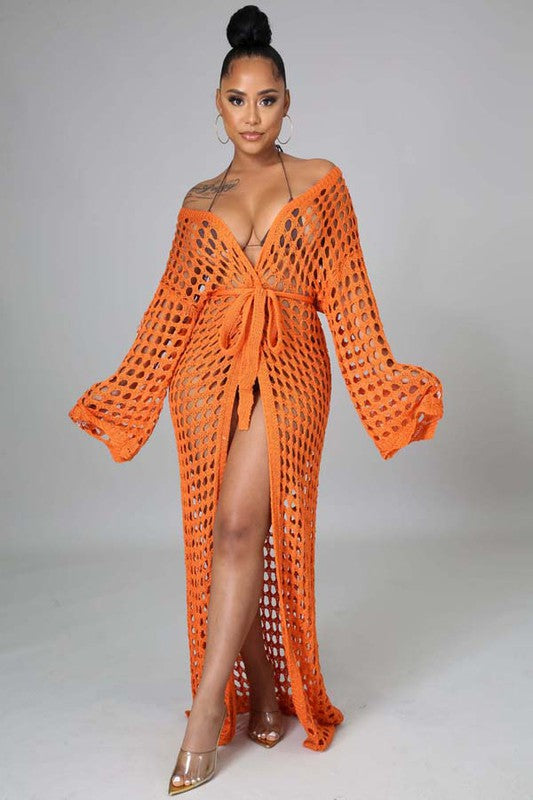 Orange Crochet Cover-Up Kimono king-general-store-5710.myshopify.com