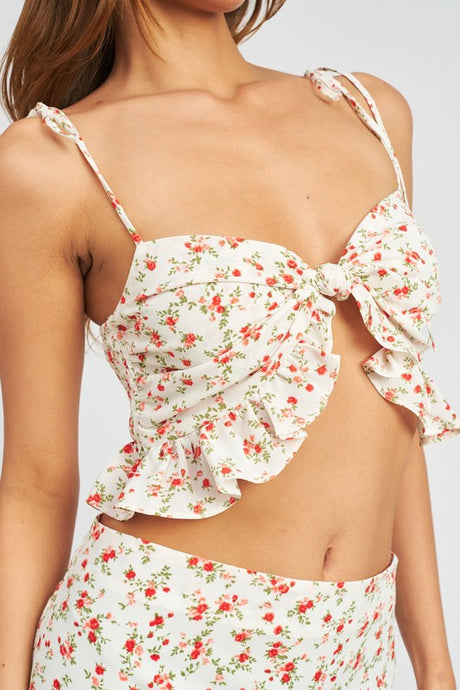 Front Knot Crop Top With Ruffle Detail