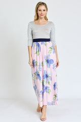 Stripe Band Floral Maxi Dress