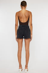 Dark Grey High Rise Denim Shorts king-general-store-5710.myshopify.com