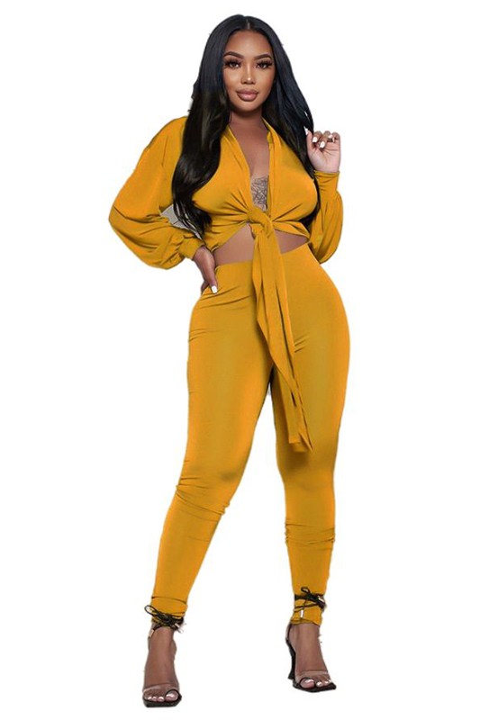 Yellow Wrap Style Top & Pant Set king-general-store-5710.myshopify.com