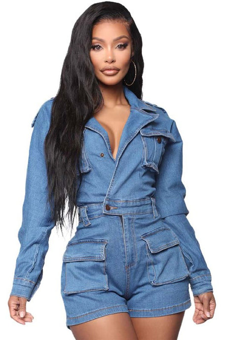 Dark Denim Wrap Style Romper king-general-store-5710.myshopify.com