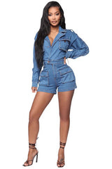 Front Wrap Style Sexy Denim Romper