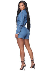 Front Wrap Style Sexy Denim Romper