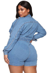 Front Wrap Style Sexy Denim Romper