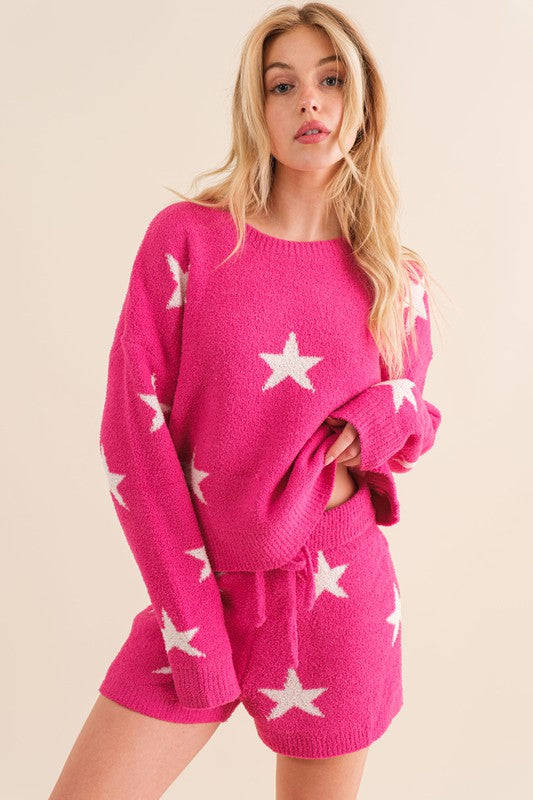 Soft Long Sleeve Star Print Top and Short Set king-general-store-5710.myshopify.com