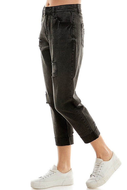 Roll Up Distressed High Rise Stretch Mom Jeans king-general-store-5710.myshopify.com