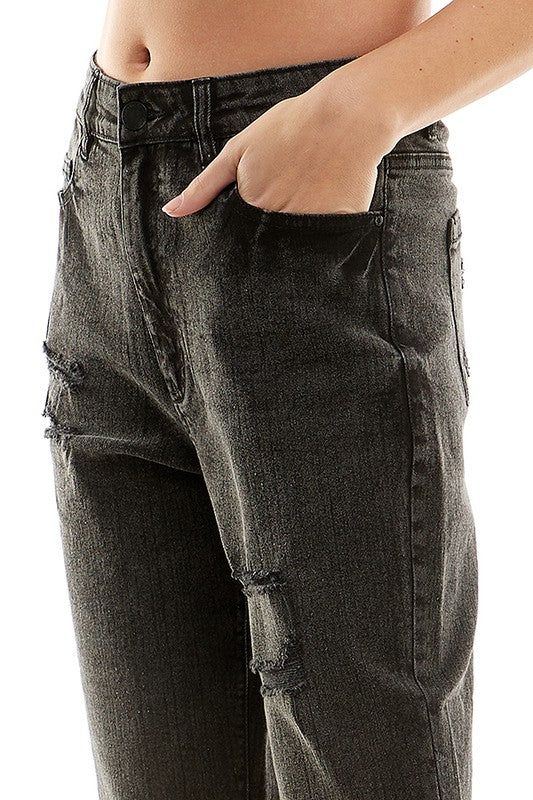 Roll Up Distressed High Rise Stretch Mom Jeans king-general-store-5710.myshopify.com