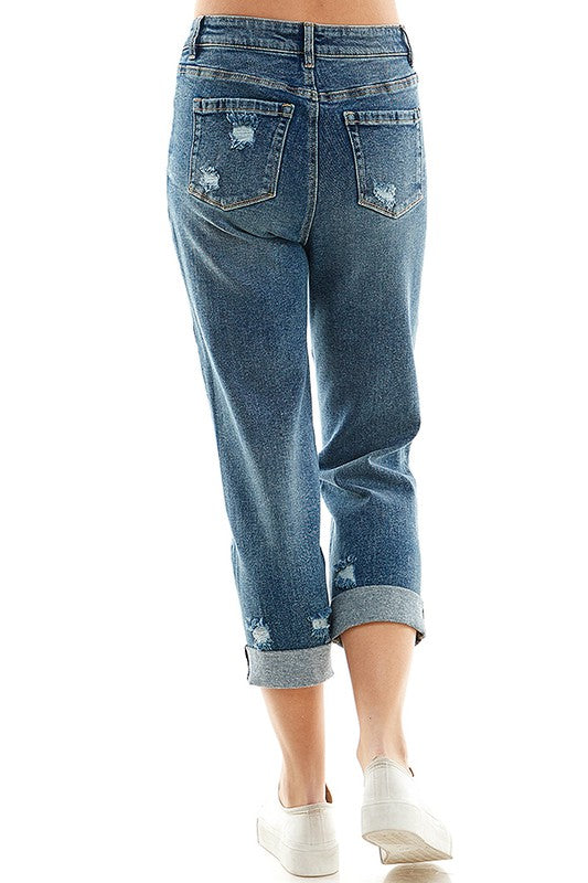 Roll Up Distressed High Rise Stretch Mom Jeans king-general-store-5710.myshopify.com