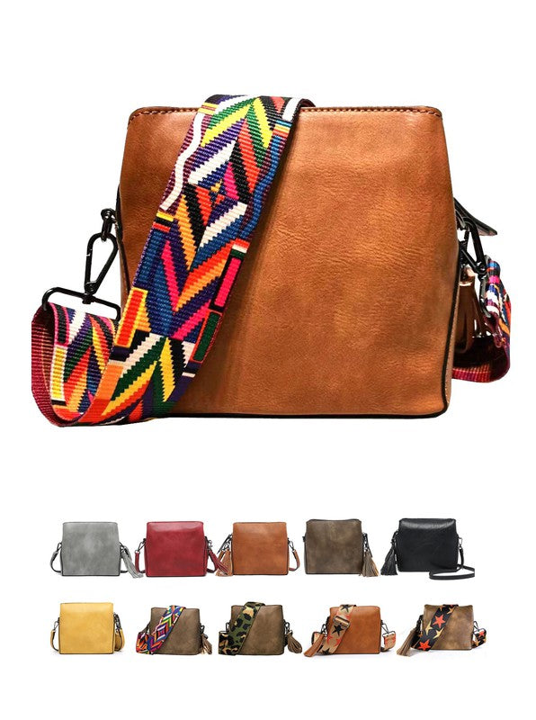 Small Triple Pockets Crossbody Bag with Guitar Strap king-general-store-5710.myshopify.com