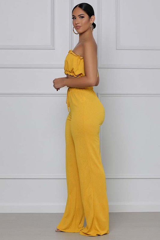 Yellow Ruffle Crop Top Pant Set king-general-store-5710.myshopify.com