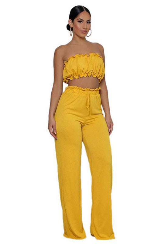 Yellow Ruffle Crop Top Pant Set king-general-store-5710.myshopify.com