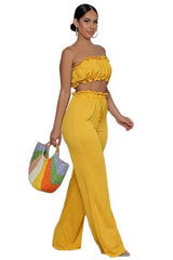 Yellow Ruffle Crop Top Pant Set king-general-store-5710.myshopify.com