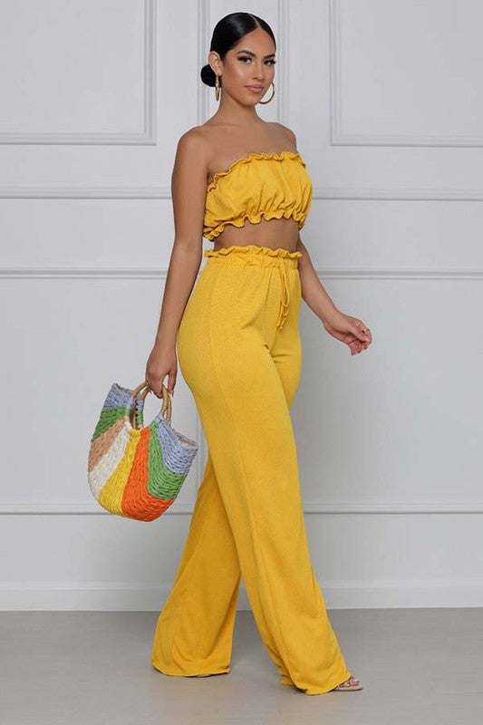 Yellow Ruffle Crop Top Pant Set king-general-store-5710.myshopify.com