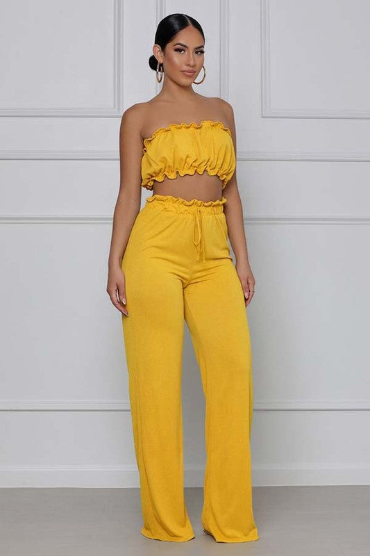 Yellow Ruffle Crop Top Pant Set king-general-store-5710.myshopify.com