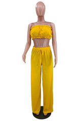 Yellow Ruffle Crop Top Pant Set king-general-store-5710.myshopify.com