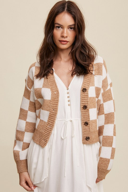 Bold Gingham Sweater Weaved Crop Cardigan king-general-store-5710.myshopify.com