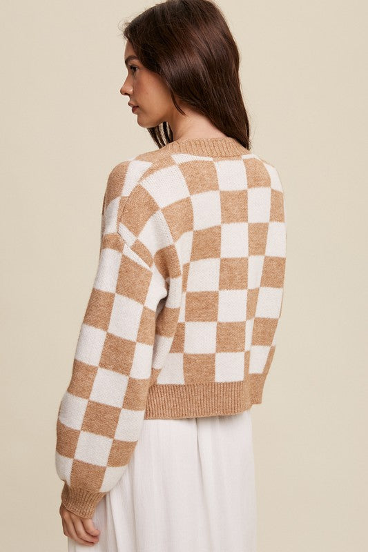 Bold Gingham Sweater Weaved Crop Cardigan king-general-store-5710.myshopify.com
