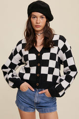 Bold Gingham Sweater Weaved Crop Cardigan king-general-store-5710.myshopify.com