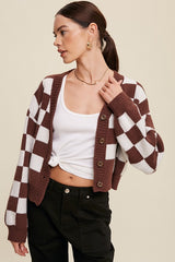 Bold Gingham Sweater Weaved Crop Cardigan king-general-store-5710.myshopify.com