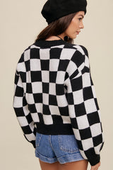 Bold Gingham Sweater Weaved Crop Cardigan king-general-store-5710.myshopify.com