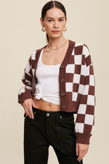 Bold Gingham Sweater Weaved Crop Cardigan king-general-store-5710.myshopify.com