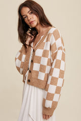 Bold Gingham Sweater Weaved Crop Cardigan king-general-store-5710.myshopify.com