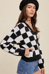 Bold Gingham Sweater Weaved Crop Cardigan king-general-store-5710.myshopify.com