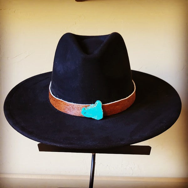 Dark Hide Leather Hat Band Only w/ Turquoise Slab king-general-store-5710.myshopify.com