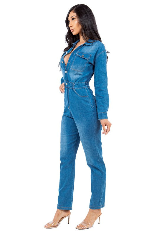 Denim Front Button Style Jumpsuit king-general-store-5710.myshopify.com